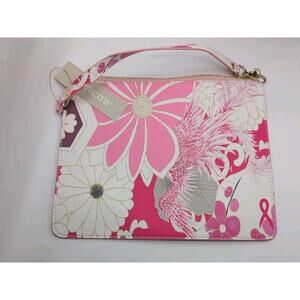 CHICOS Floral Printed Zip Pouch NWT Pink Ribbon